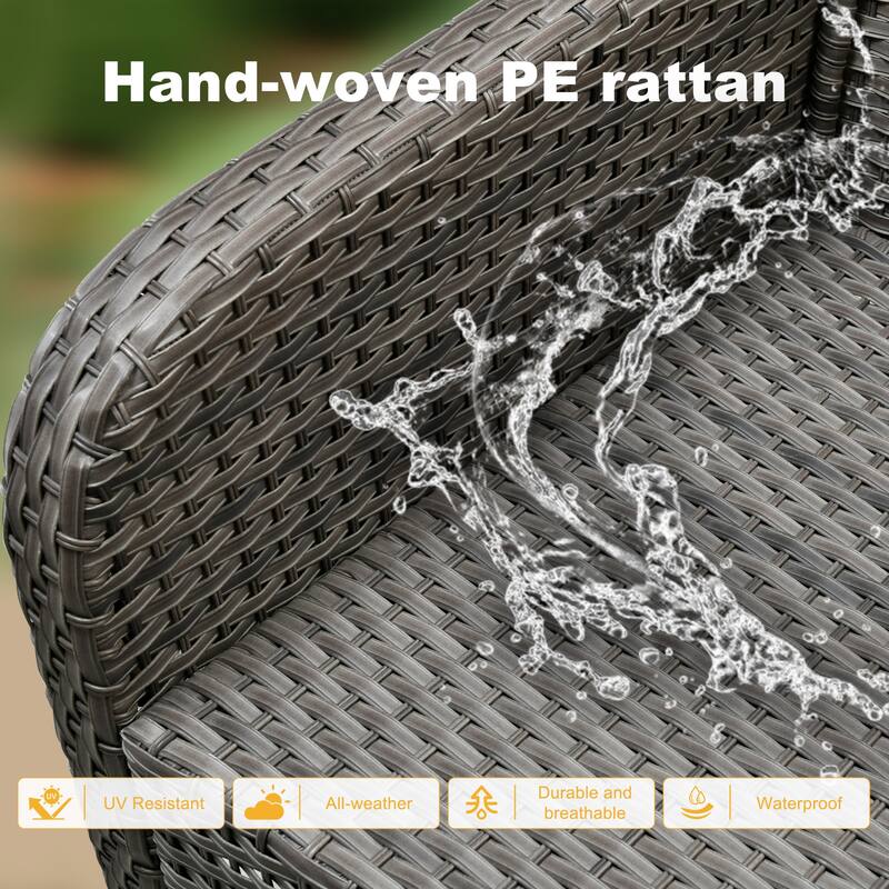 OVIOS 5 Piece Outdoor Wicker Loveseat Rocking Chair Set