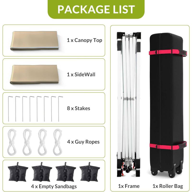 10x10ft Portable Instant Pop Up Canopy Tent with 1 Sidewall for Parties, Camping, Beach - N/A