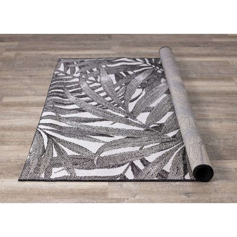 Jackson Collection - Grey/Black Palm Leaves Rug
