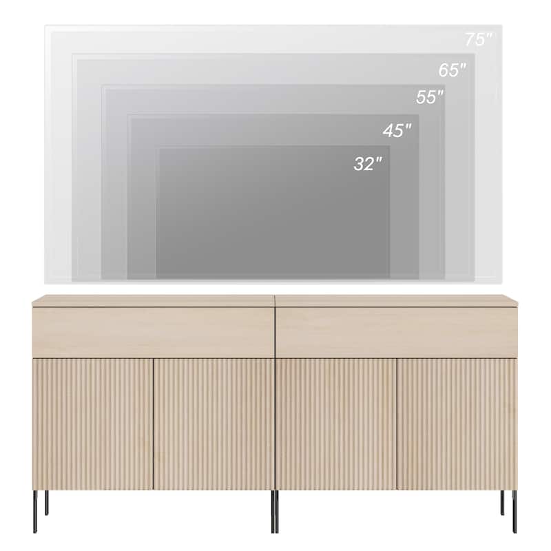 31.5" Modern Reeded TV Stand With Doors, Entertainment Center With Shelf, Wooden TV Console