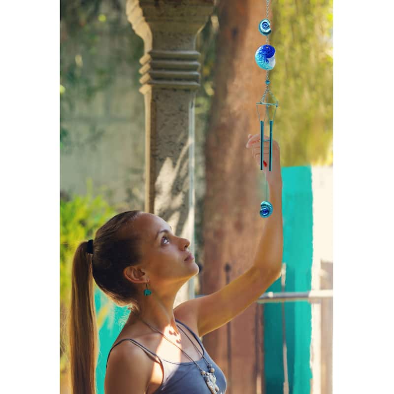 CoTa Global Blue Sea Shell Hanging Sea Glass Wind Chime - 31.89 Inch