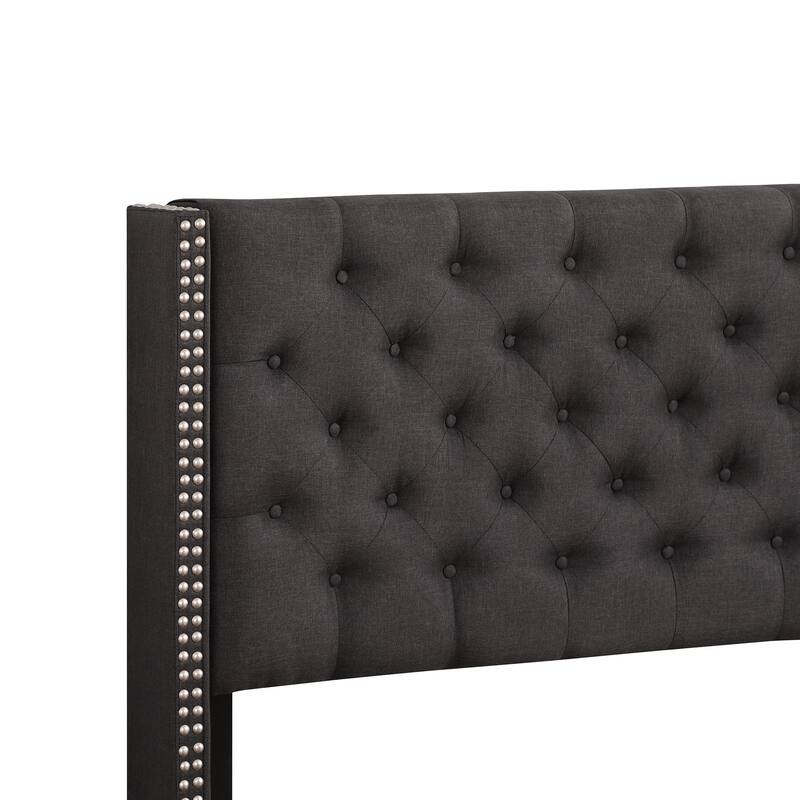 Full Nailhead and Button Tufted Upholstered Panel Bed - 80" - Black