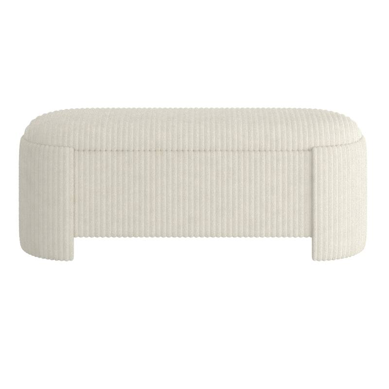 Modern Fabric Storage Ottoman - Ivory