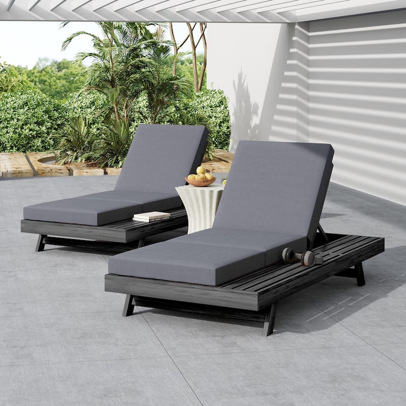 Christopher Knight Home - Calder Modern Outdoor Acacia Wood 4-Position Adjustable Chaise Lounge with Triple-Fold Cushion - 79"L