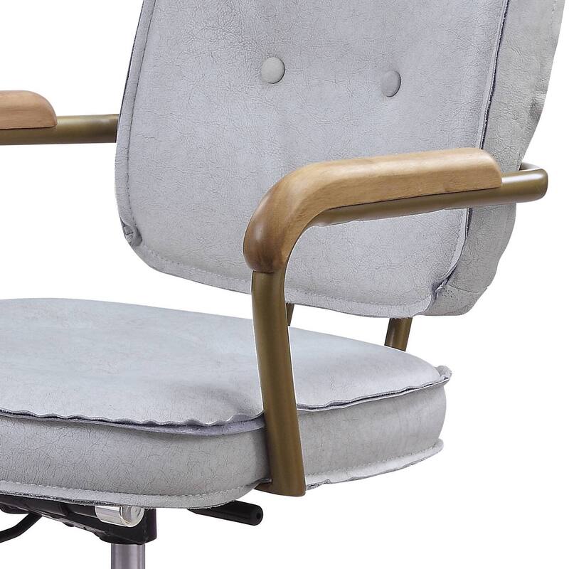 Vintage Leather Office Chair, Swivel Desk Chair with Wheels and Arms, Height Adjustable Upholstered Rolling Stool - N/A