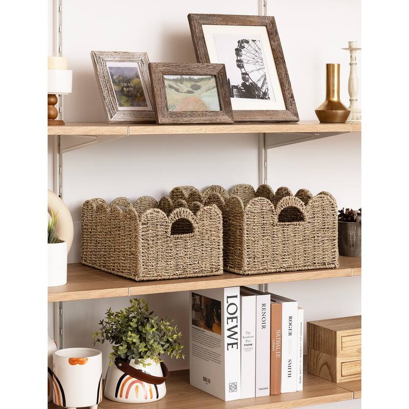 StorageWorks 2-pack Scalloped Edge Wicker Storage Baskets with Built-in Handles