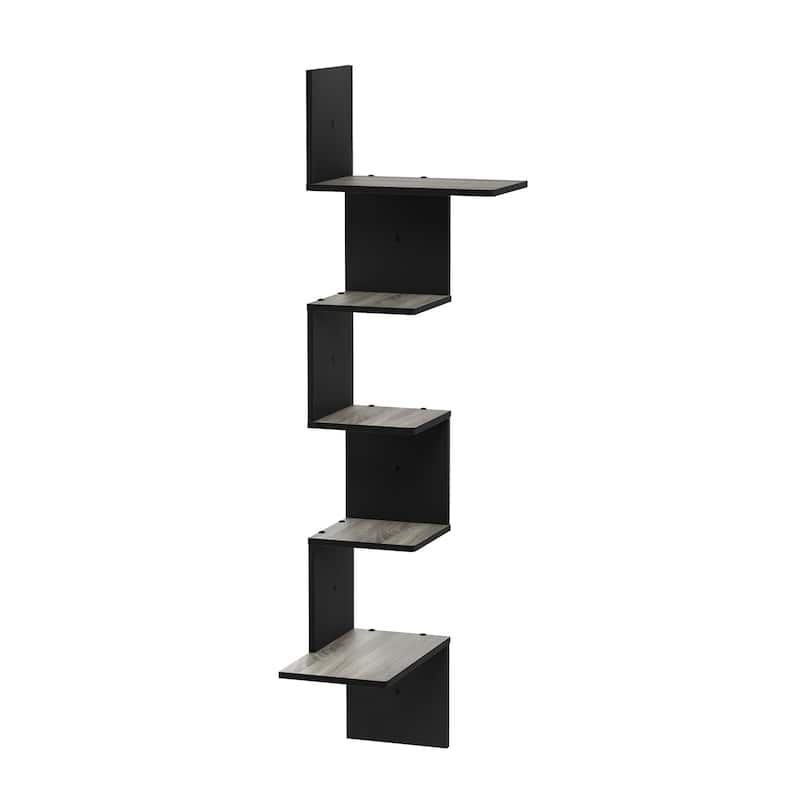 Porch & Den Munjoy Modern 5-tier Wall Floating Corner Shelf - french oak grey