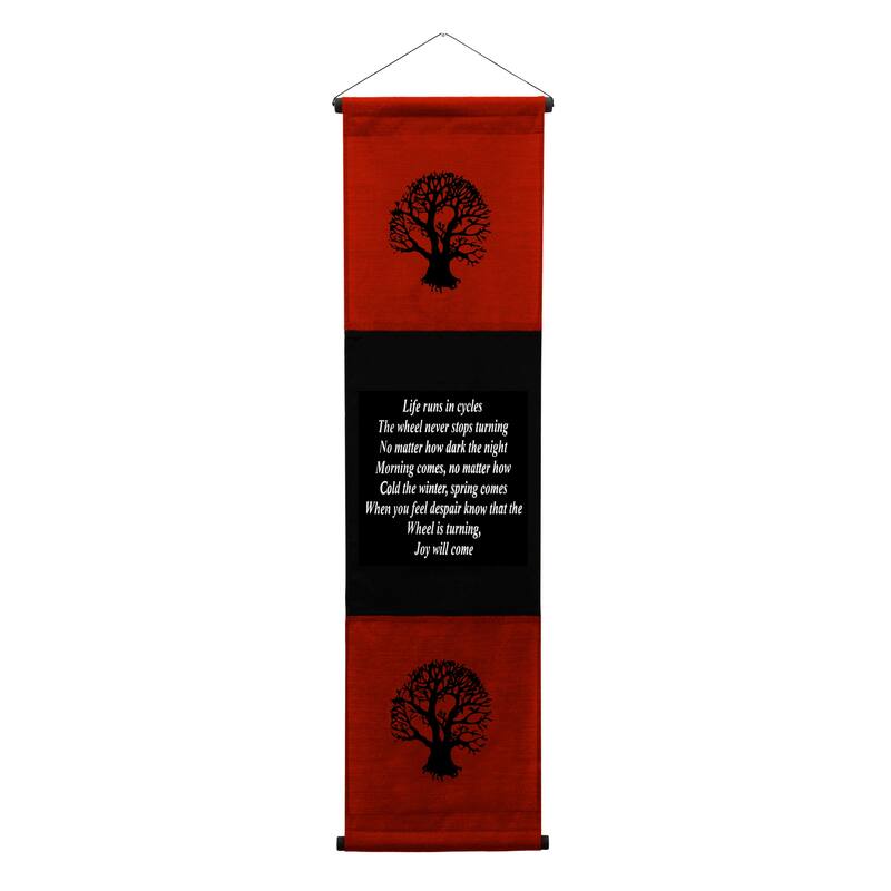 Inspirational Wall Decor "Life Run in Cycles" Banner Art, Inspiring Quote Hanging Scroll, Saying Tapestry -  48" x 14" - Red Burgundy