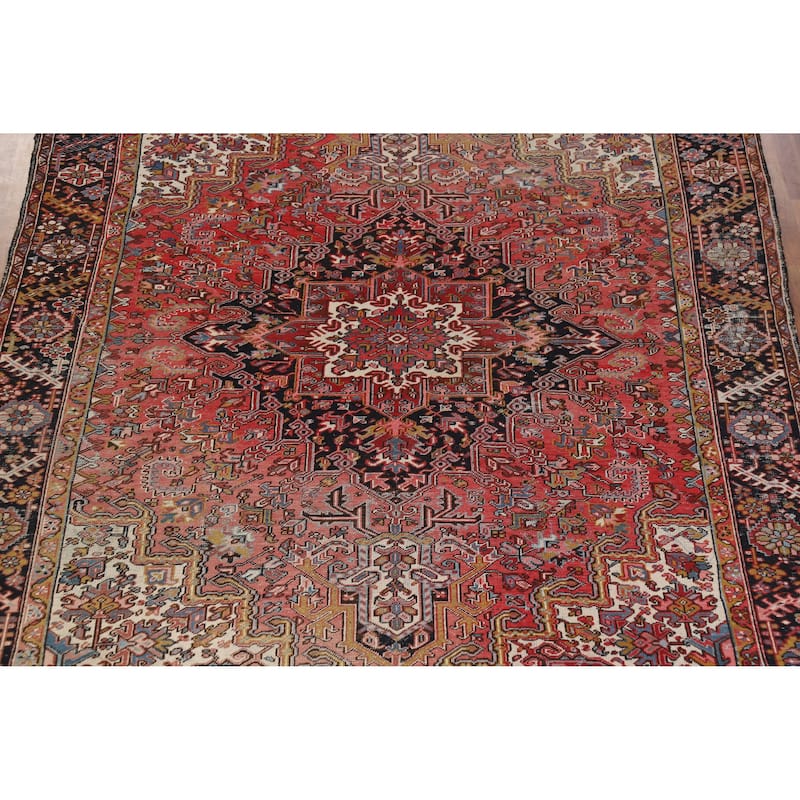 Geometric Heriz Serapi Persian Area Rug Hand-Knotted Wool Carpet - 9'6" x 12'9"