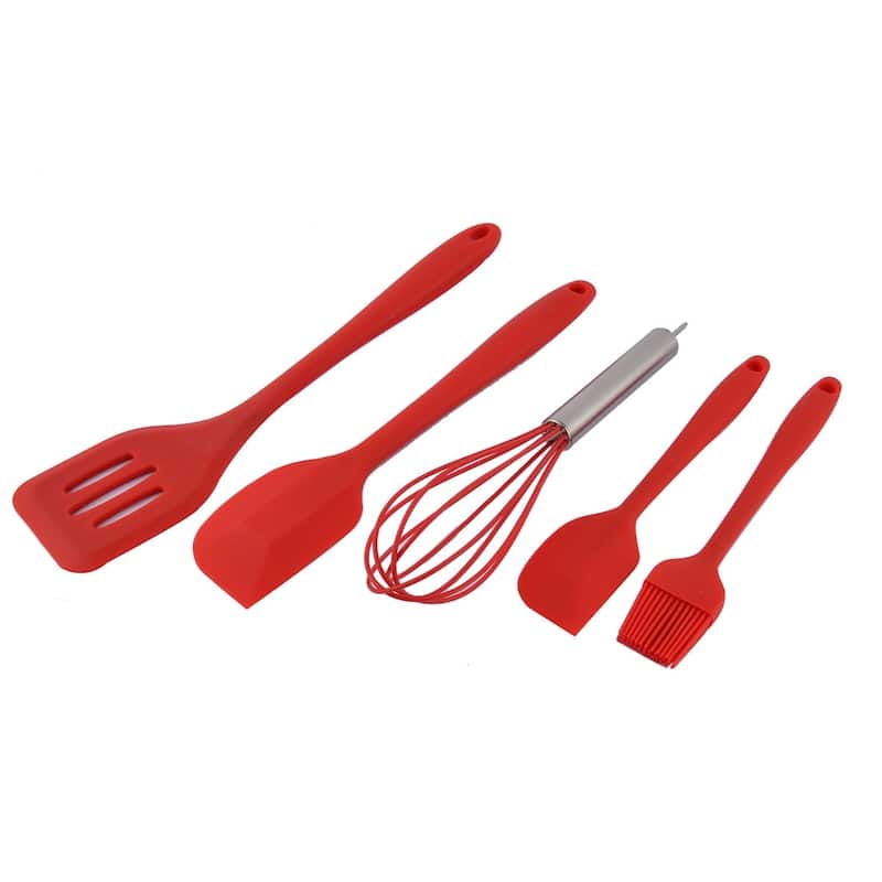 Silicone Heat Resistant Spatula Brush Egg Whisk Baking Tool Set 5 in 1 - 5 Pcs