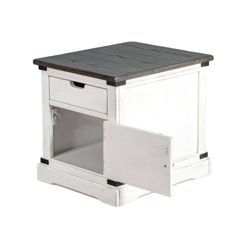 Laibi Side Table, French Country White, Brown Mahogany Wood, 26x22 Top