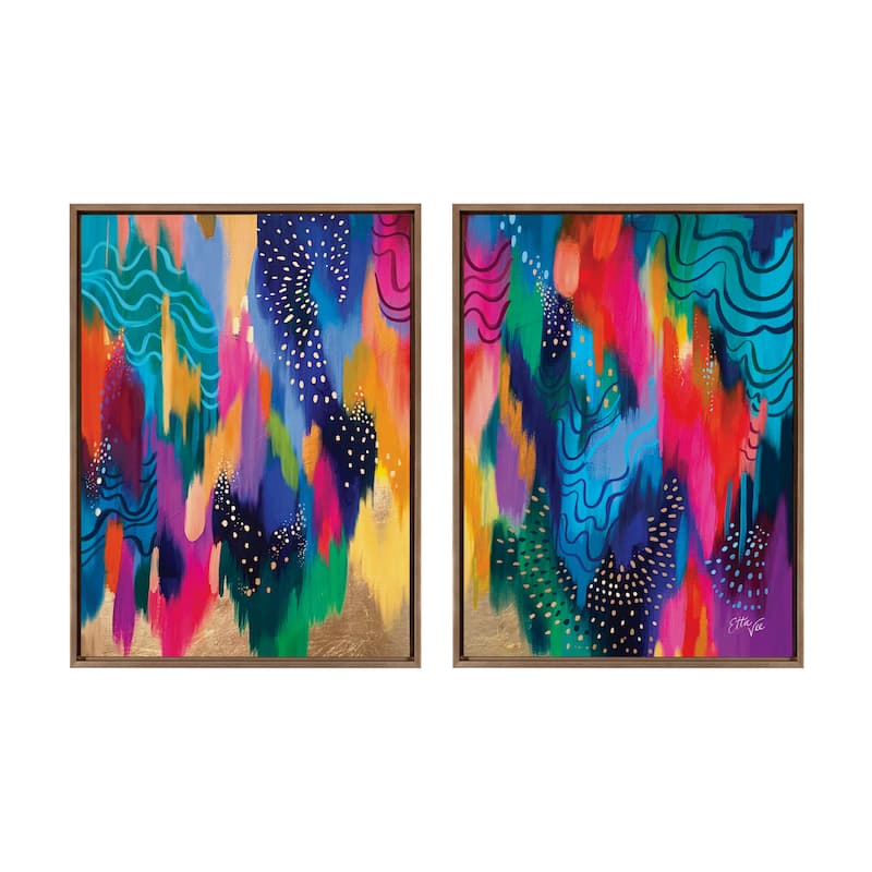 Kate and Laurel Sylvie EV Brushstroke Framed Canvas by Jessi Raulet - 2 Piece Set 28x38 - Gold