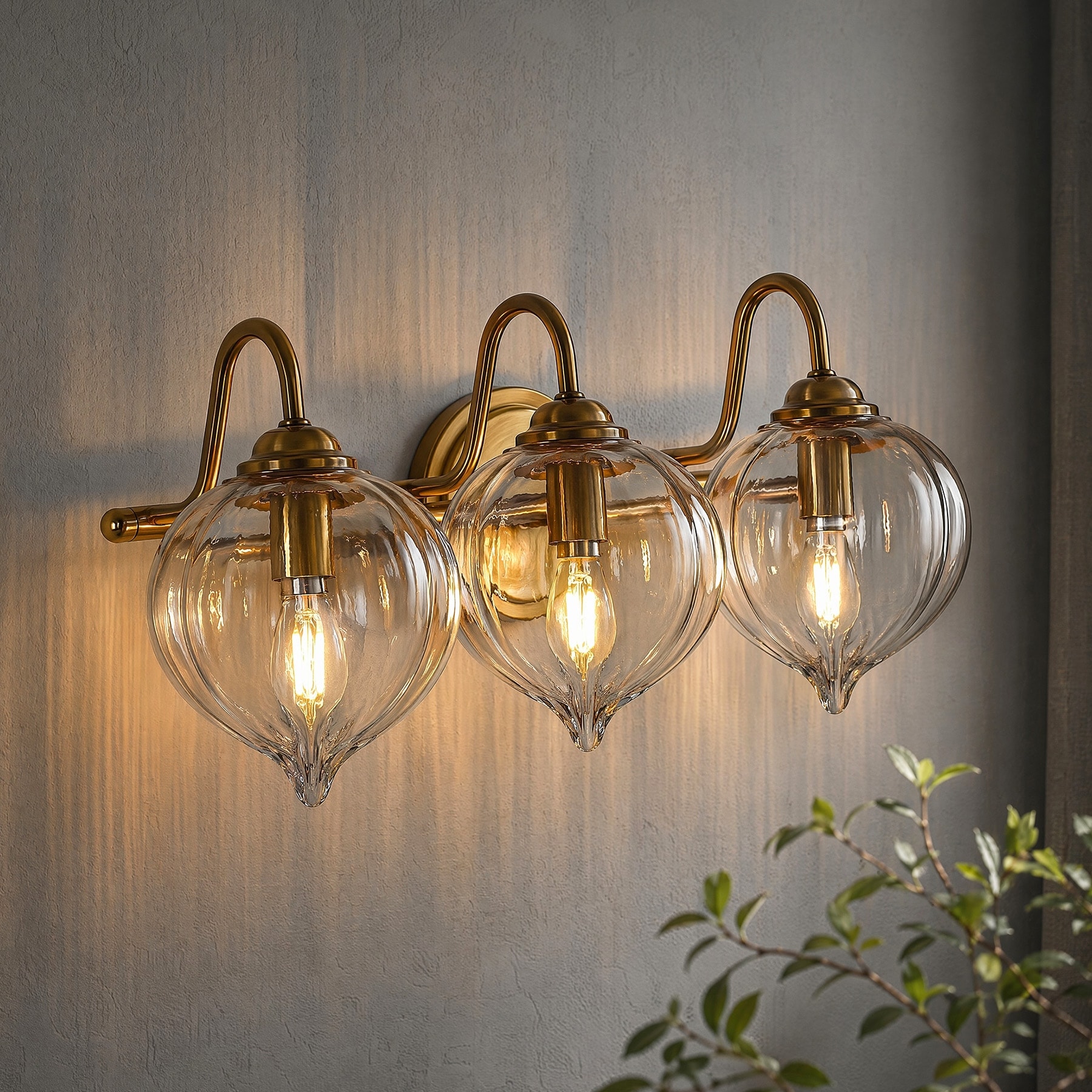 3-Light Pumpkin Glass Vanity Light Gold-Plated Metal