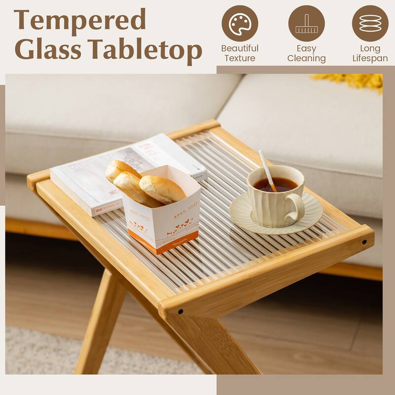 Gymax 2 Pieces Boho End Table with Magazine Rack Versatile Bamboo