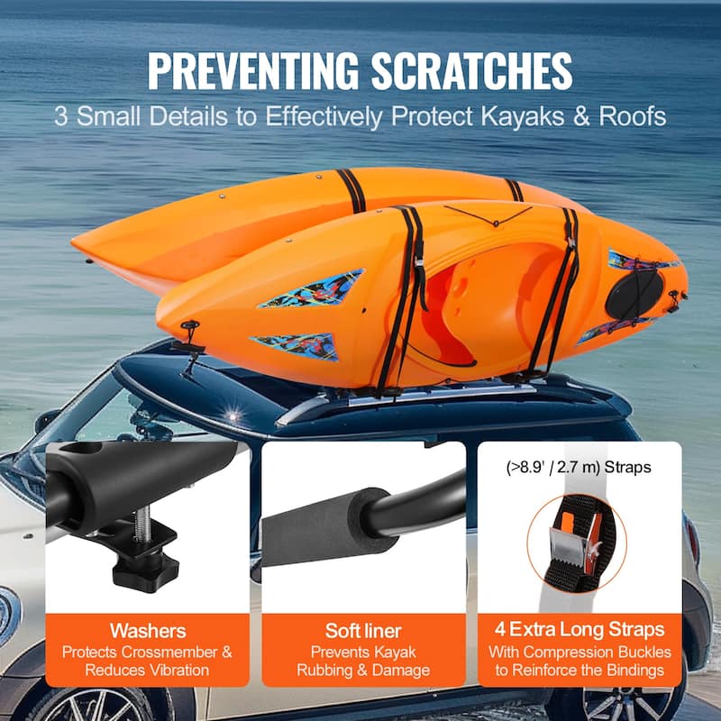 Kayak Roof Rack 1 Pair J-Bar - Φ1.0" - 1.6" 150 lbs