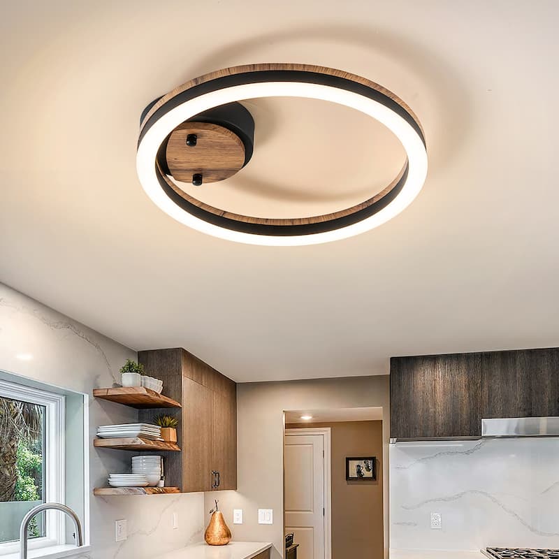 Modern Farmhouse 1-Light Wood LED Flush Mount Ceiling Light