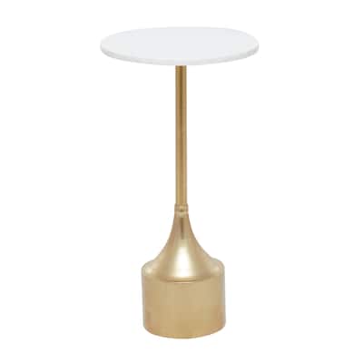 Metal Accent Table with White Marble Top - Gold - Roche River Decor - 13"Wx13"Lx25"H