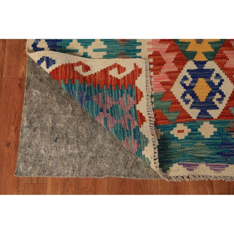 Geometric Kilim Oriental Large Rug Hand-Woven Wool Carpet - 10'3"x 16'6"
