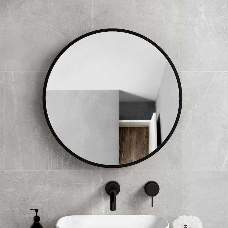 30 in. W x 30 in. H Round Surface Mount Black Bathroom Medicine Cabinet with Mirror