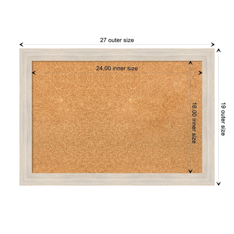 Hardwood Narrow Wood Framed Natural Corkboard Bulletin Board - Hardwood White Wash Narrow - Board Size 24x16