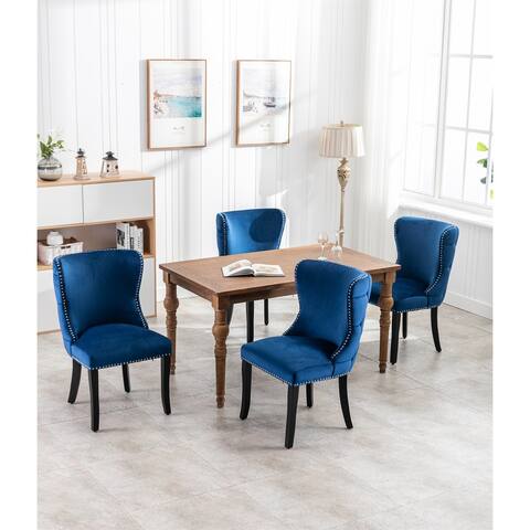 Clihome Set of 2 Upholstered Solid Wood Wing-Back Dining Chair