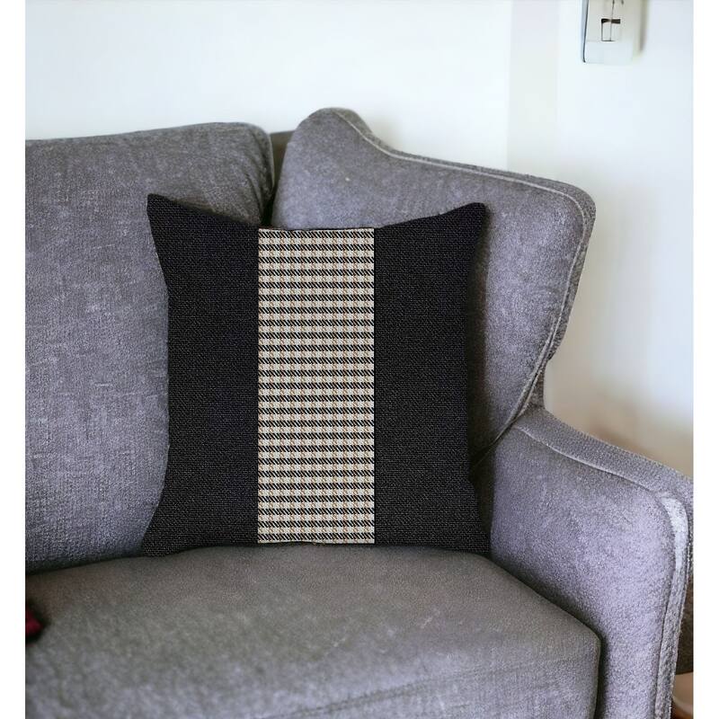 HomeRoots 18" X 18" Black And Brown Houndstooth Zippered Handmade Polyester Throw Pillow Cover