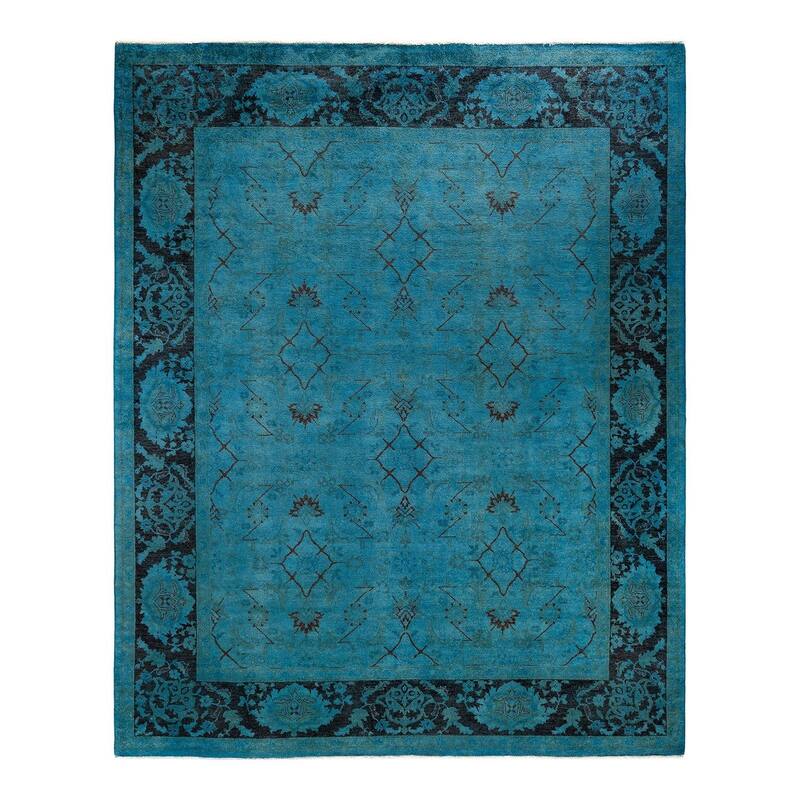 Overton Hand Knotted Wool Vintage Inspired Modern Contemporary Overdyed Blue Area Rug - 8' 3" x 10' 3"