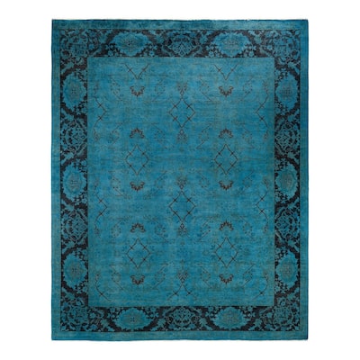 Overton Hand Knotted Wool Vintage Inspired Modern Contemporary Overdyed Blue Area Rug - 8' 3" x 10' 3"