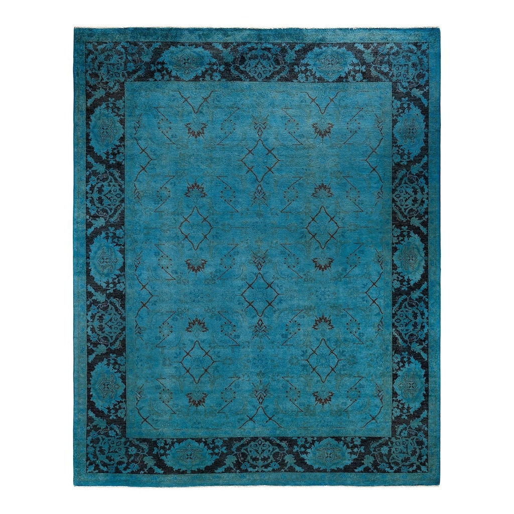 Overton Hand Knotted Wool Vintage Inspired Modern Contemporary Overdyed Blue Area Rug - 8' 3" x 10' 3"