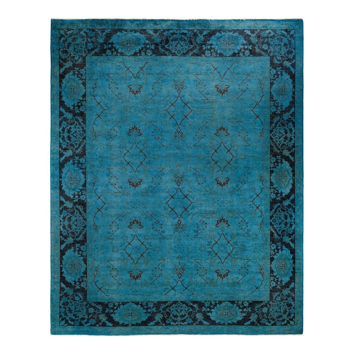 Overton Hand Knotted Wool Vintage Inspired Modern Contemporary Overdyed Blue Area Rug - 8' 3" x 10' 3"