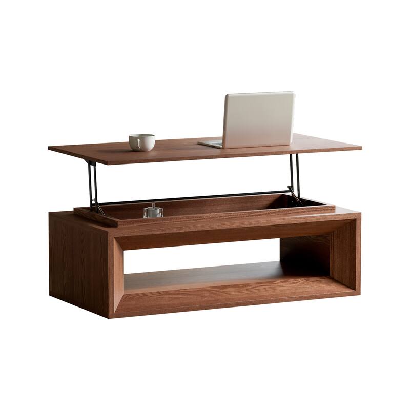 43.3" Lift Top Rectangle Coffee Table with Storage, Coffee Table with Floating Tabletop, Convertible Rising Tabletop