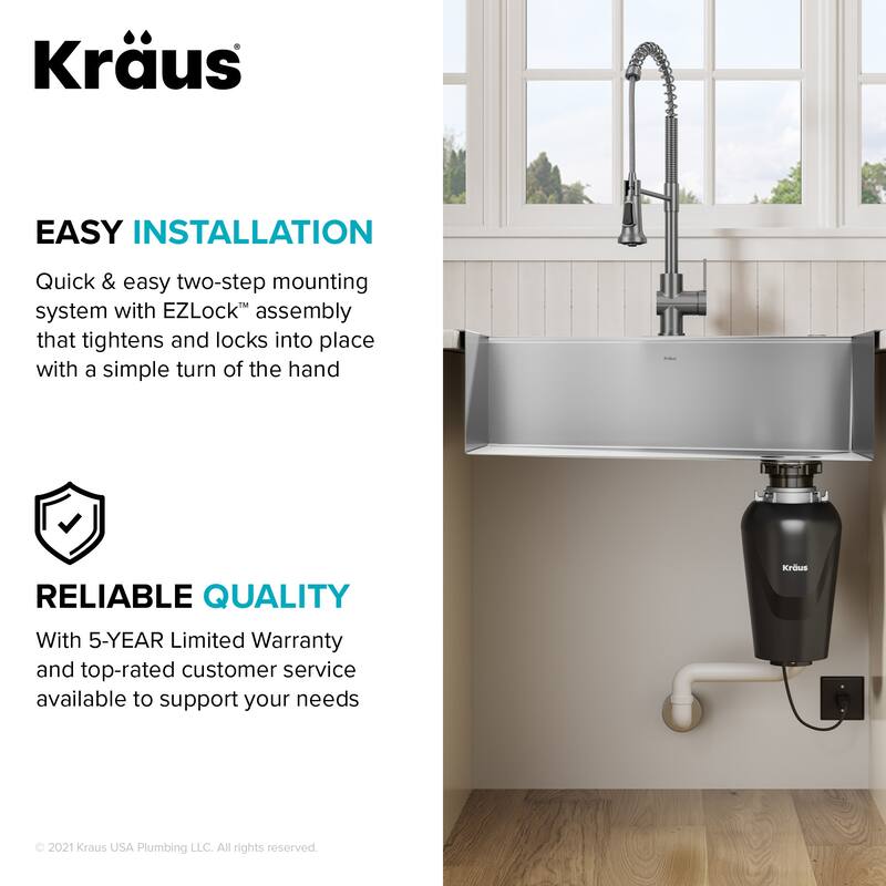 Kraus KWD100-75 WasteGuard 3/4 HP Continuous Garbage Disposal