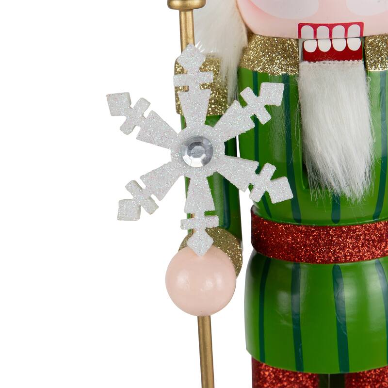 Glittered Nutcracker with Snowflake Scepter Christmas Figure - 15" - Red and Green
