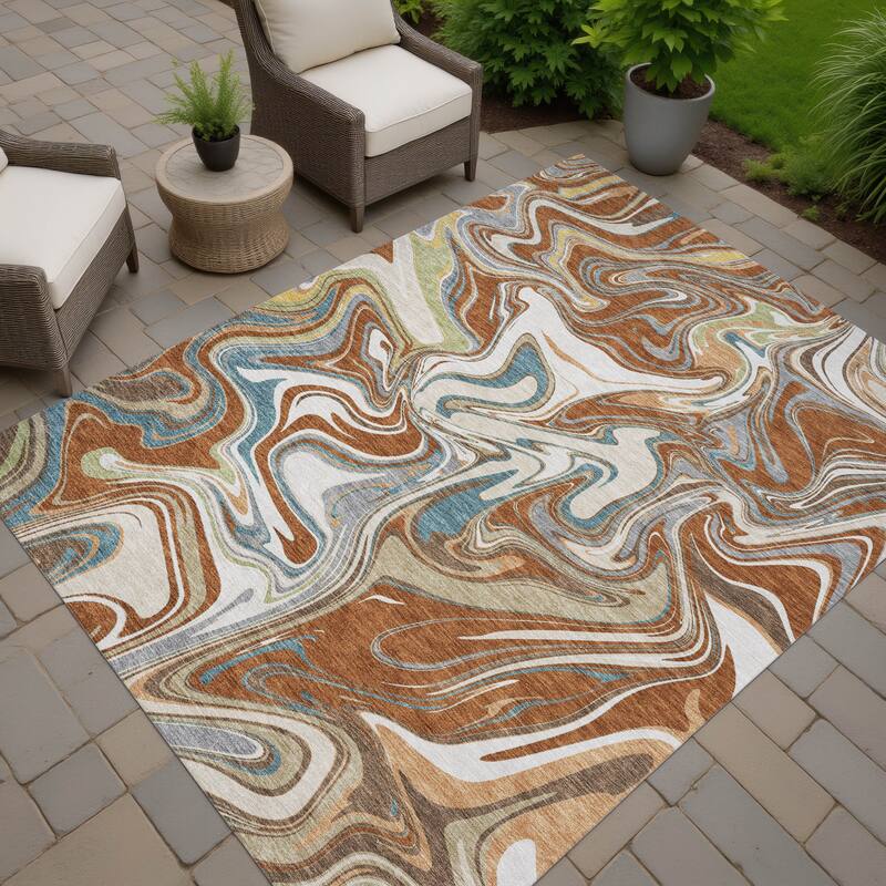 Machine Washable Indoor/ Outdoor Contemproary Fusion Chantille Rug