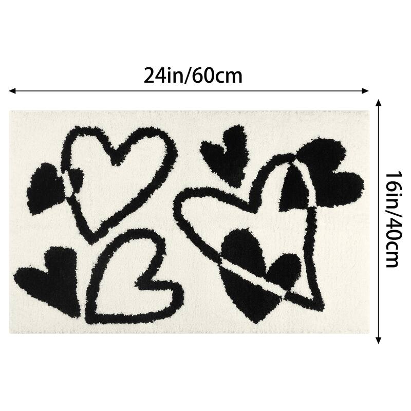 Cute Heart Pattern Bathroom Rug, Ultra Soft Non-Slip Bath Mat, Shaggy Soft and Absorbent Bath Carpet for Sink, Shower