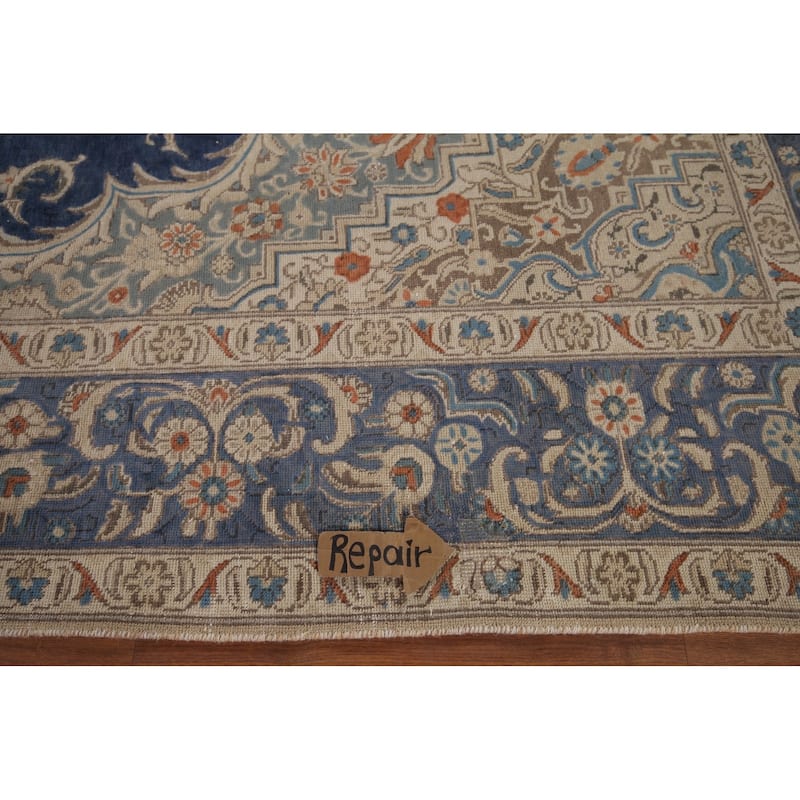 Blue Tabriz Persian Vintage Area Rug Handmade Wool Carpet - 9'9" x 12'9"