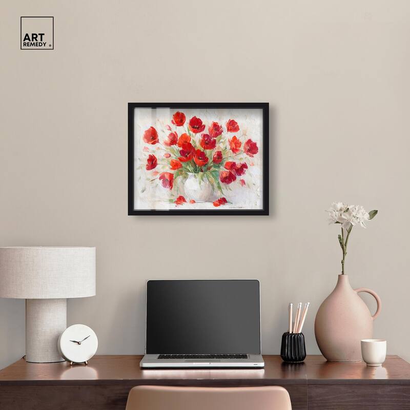 Red Blooms in a Vase Shadowbox by Art Remedy