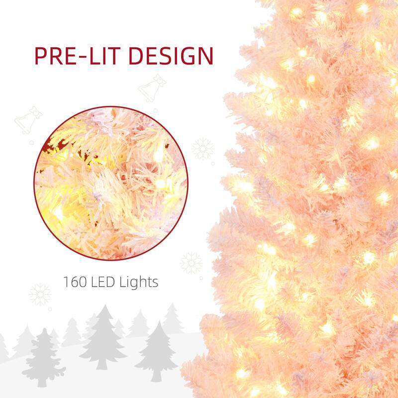 5' Tall Pre-Lit Slim Noble Fir Artificial Christmas Tree with 160 Warm White LED Lights and 294 Tips - Pink