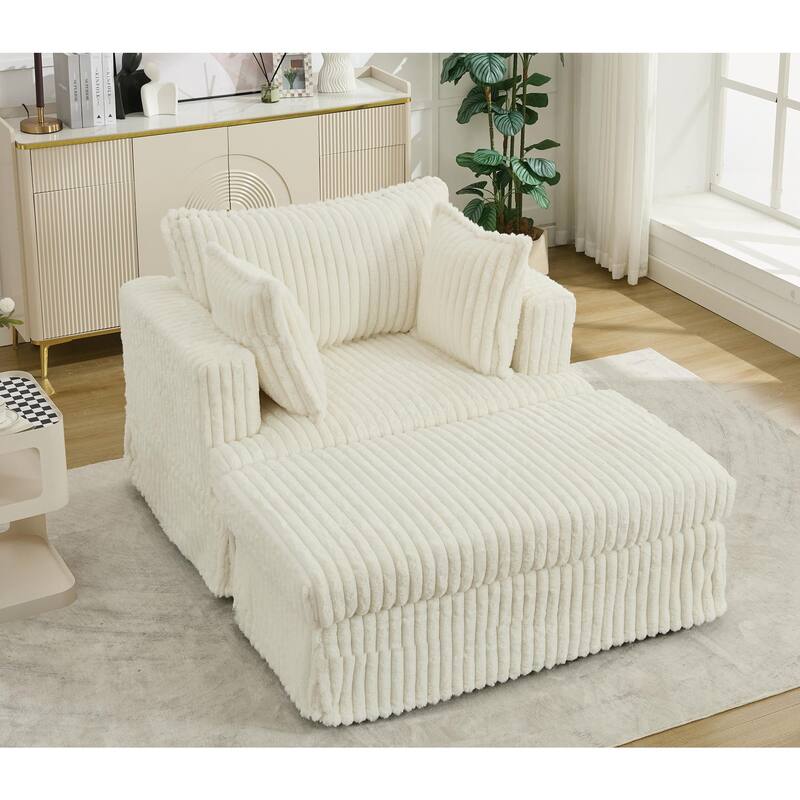 Beige Modern 47.8" Upholstered Oversized Chaise Longue Chair with Ottoman and Pillows