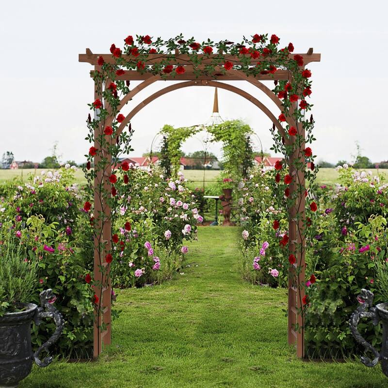 84.65" H Dark Brown Fir Wood Garden Arch for Climbing Plants with Rustproof Iron Frame - 62.99” x 23.62” x 84.65" (L x W x H)