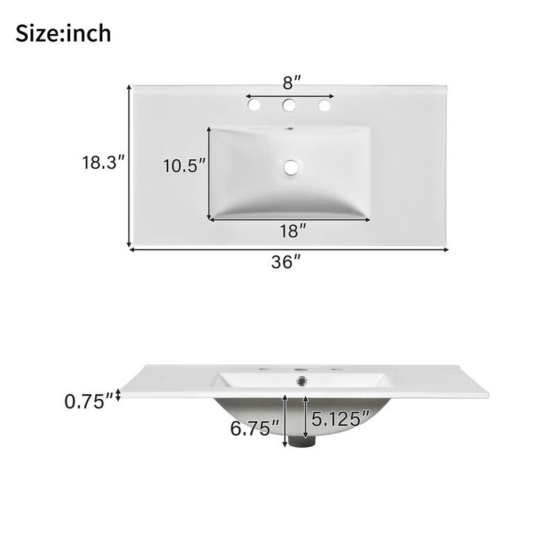 36" Modern Bathroom Vanity with Ceramic Sink, 2 Drawers & Shelf Storage Cabinet, Blue MDF & Solid Wood