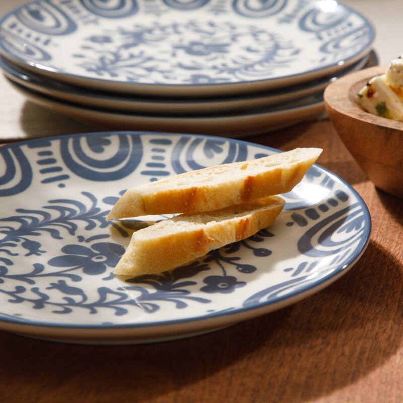 Bloomhouse - 2-Time Oprah's Favorite Things - Valencia Flor 4 Piece Salad Plate Set, 8.75" Stoneware Floral Decal Design
