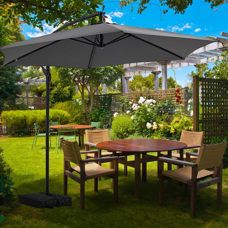 Ainfox 10ft Offset Hanging Market Patio Umbrella With Base - Grey