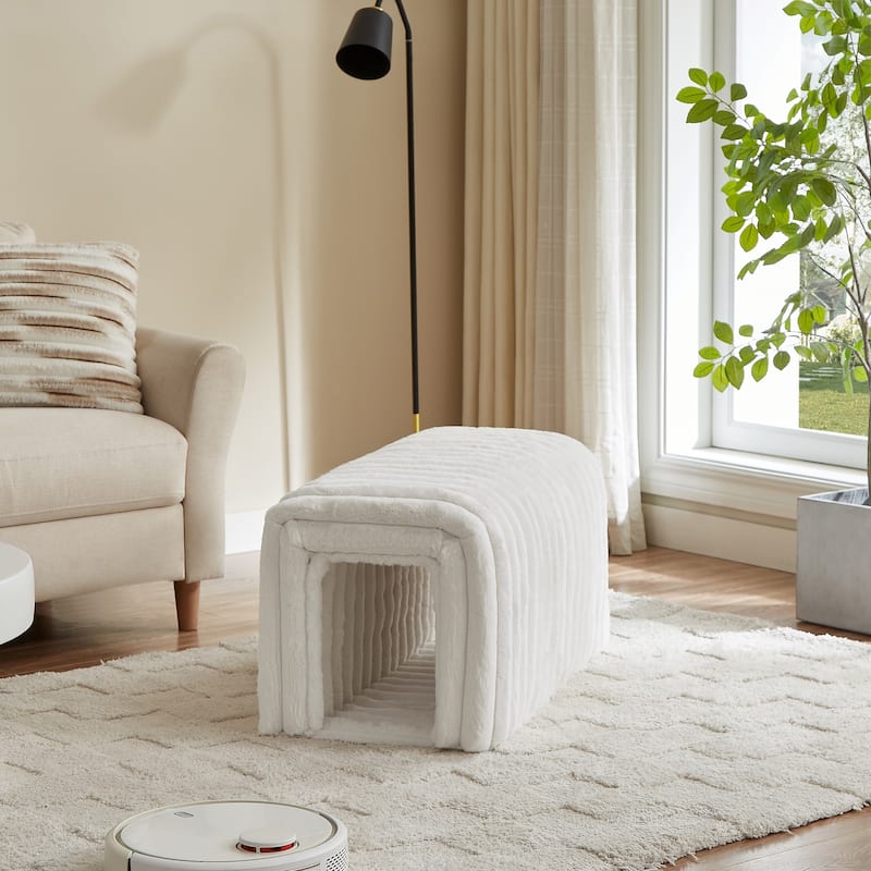 Pet Supplies Ottoman Storage Bench Corduroy Bench Cat's Nest to Hide for the Living Room, Entryway and Bedroom - Cream