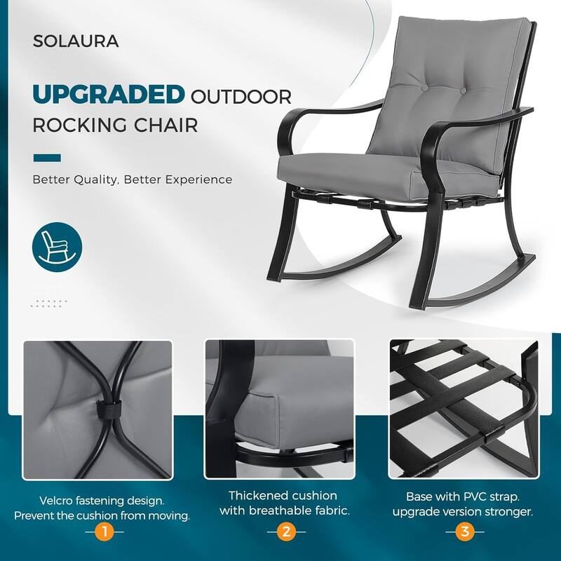 Solaura 3-piece Outdoor Patio Rocking Chairs Conversation Bistro Set
