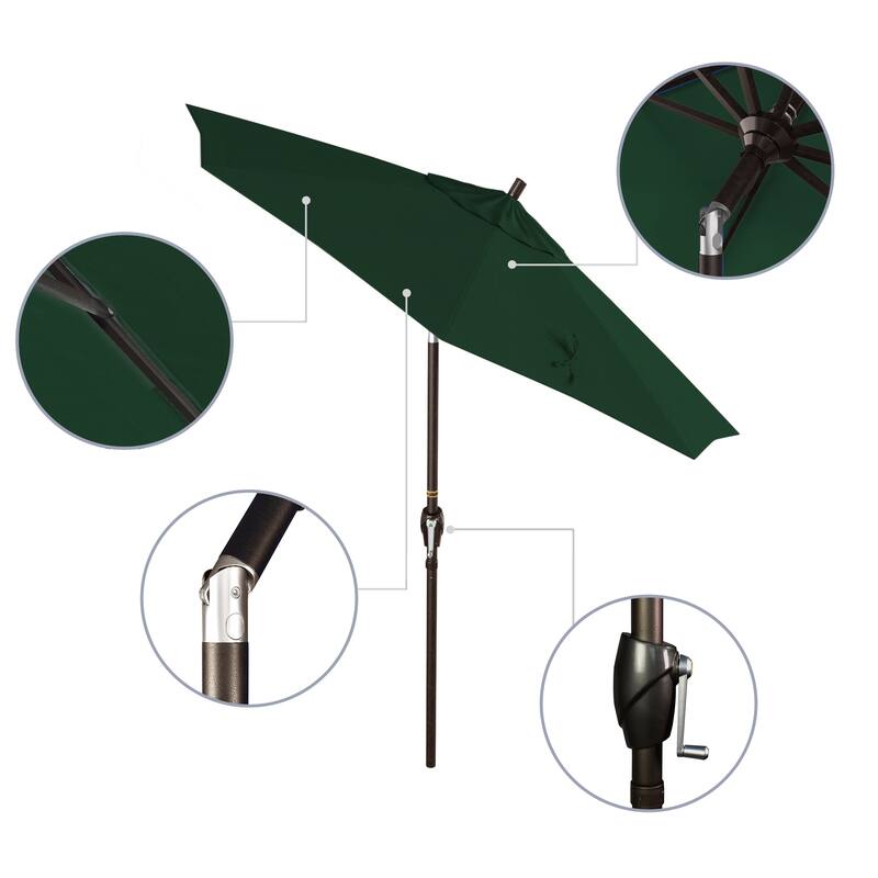 California Umbrella 7.5' Round Crank Lift Push Button Tilt Bronze Aluminum Patio Umbrella with Olefin Royal Blue Fabric