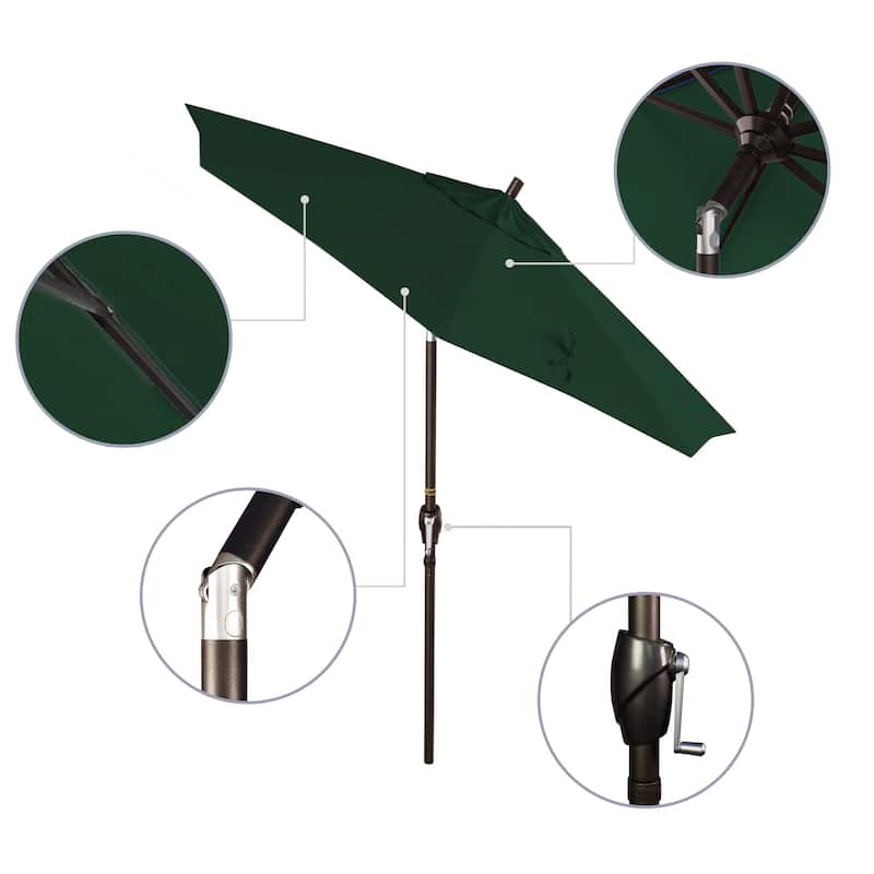 California Umbrella 7.5' Round Crank Lift, Push Button Tilt Aluminum Patio Umbrella, Bronze Pole, Outdoor Rated Red Fabric