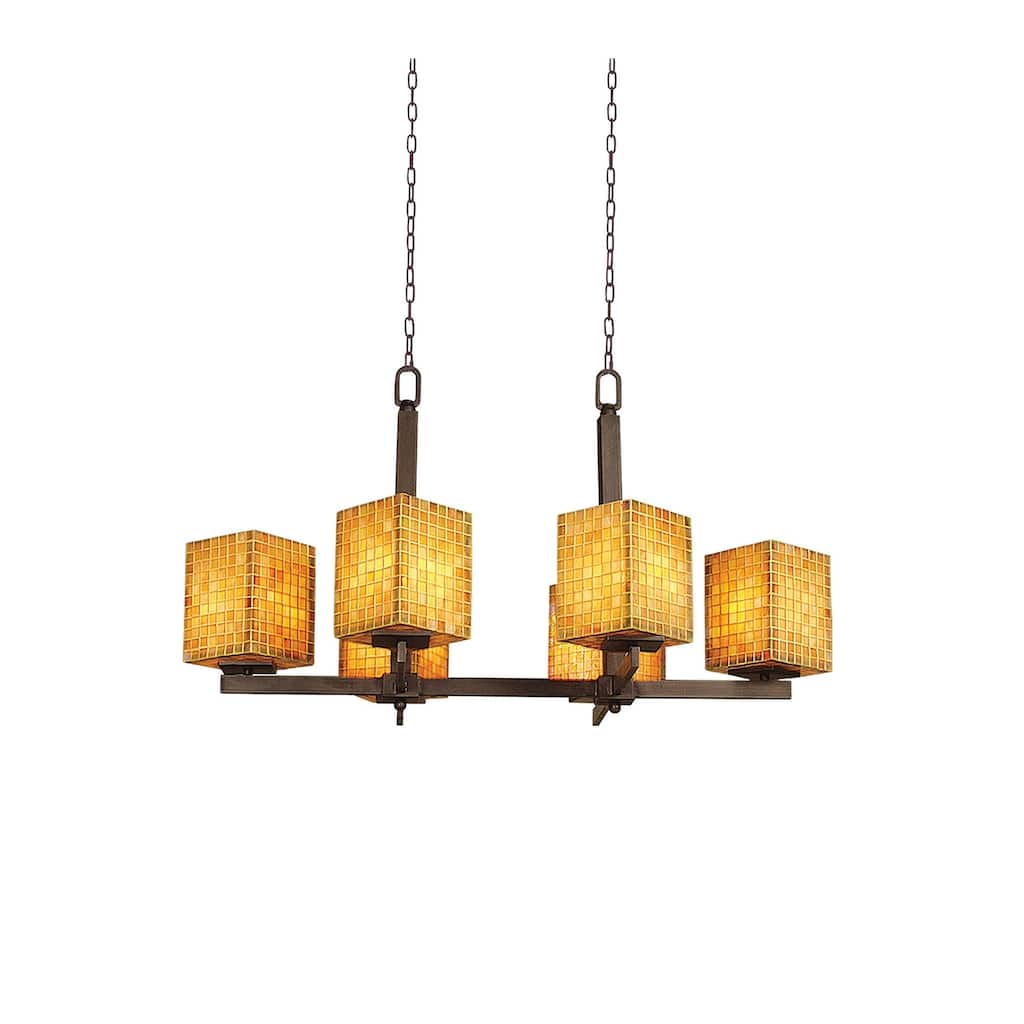 6-Light Bronze Chandelier With Amber Glass Shades