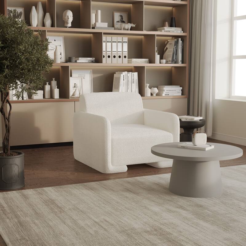 Nyta Mid-Century Accent Armchair in Deep Foam Seat, Boucle or Linen Upholstery, and Plastic Glides with Solid Wood Support