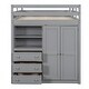 preview thumbnail 11 of 28, Full Size Loft Bed with Wardrobe, Desk, Shelves, Drawers, Grey, Wood Frame